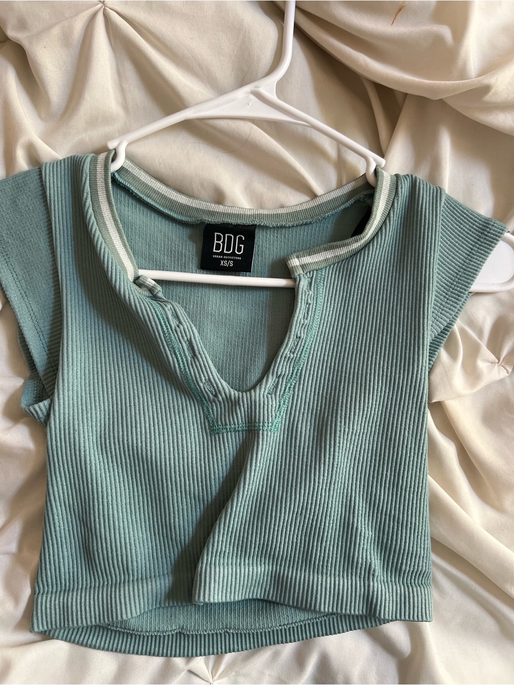 Tilly's Ribbed Crop Top in Mint Green with White Trim